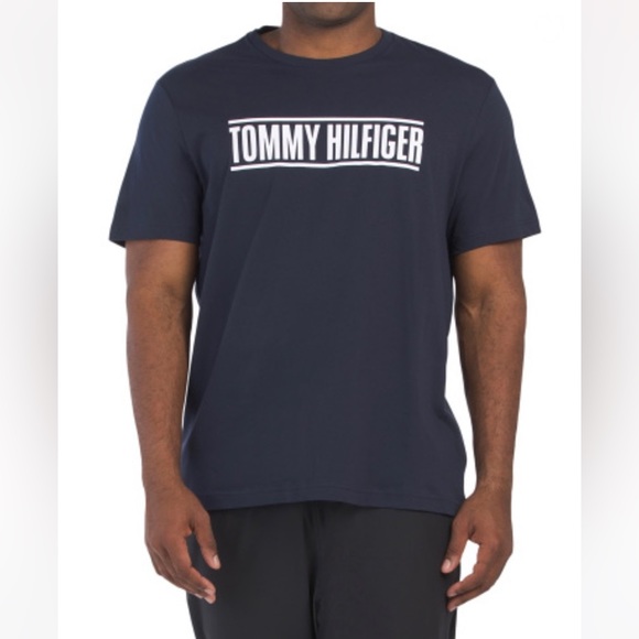 TOMMY HILFIGER Men’s Short Sleeve Screen Print Logo Tee Dark Navy Size Large - Picture 1 of 9